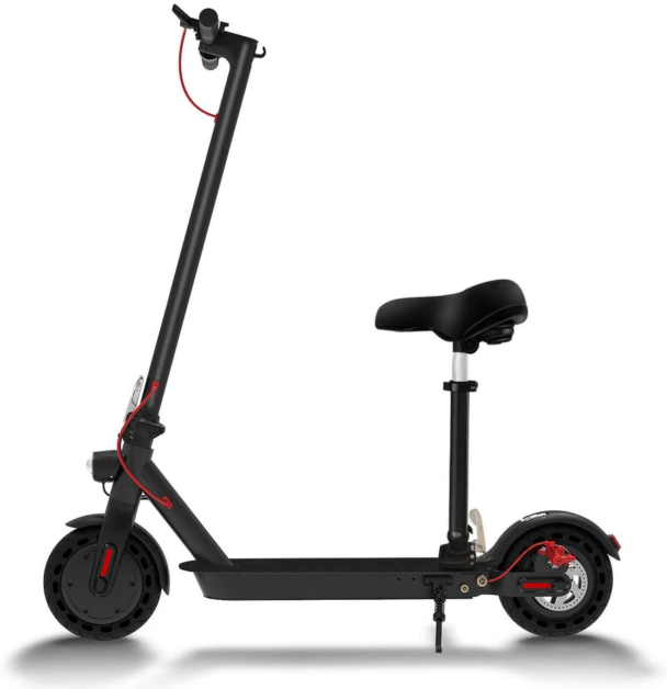 Foldable electric scooter with seat.