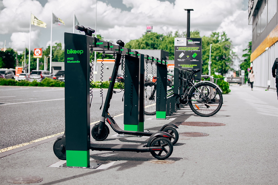 The Bikeep electric scooter and bike docking station.
