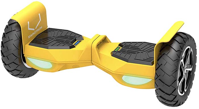 yellow Swagtron hoverboard which is capable to hold up to 420 lbs.