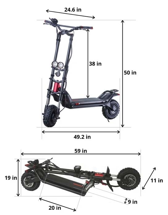 the dimensions of Kaabo Wolf Warrior scooter
