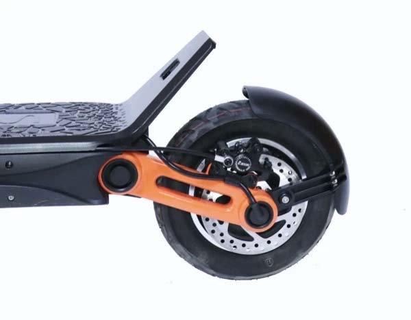 A rear wheel of electric scooter.
