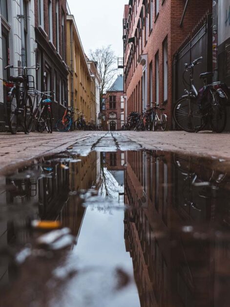 A water puddle on the street.