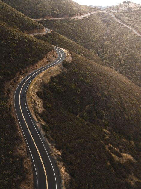 hilly road with lots of curves