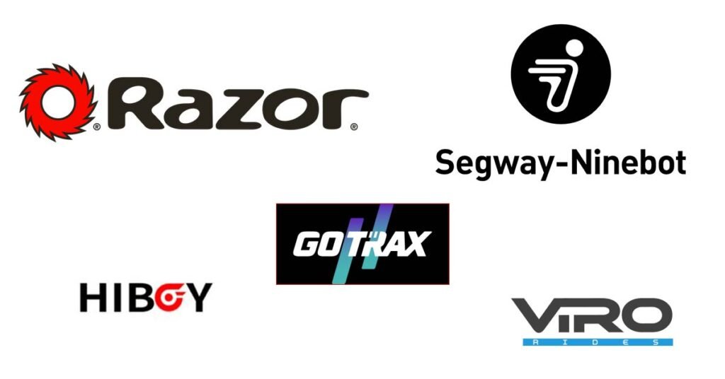 Logos of different electric scooter brands.