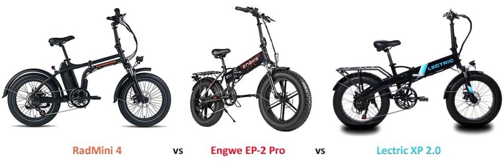 Radmini 4 on the left, Engwe EP2 Pro in the middle and Lectric XP 2.0 on the right.