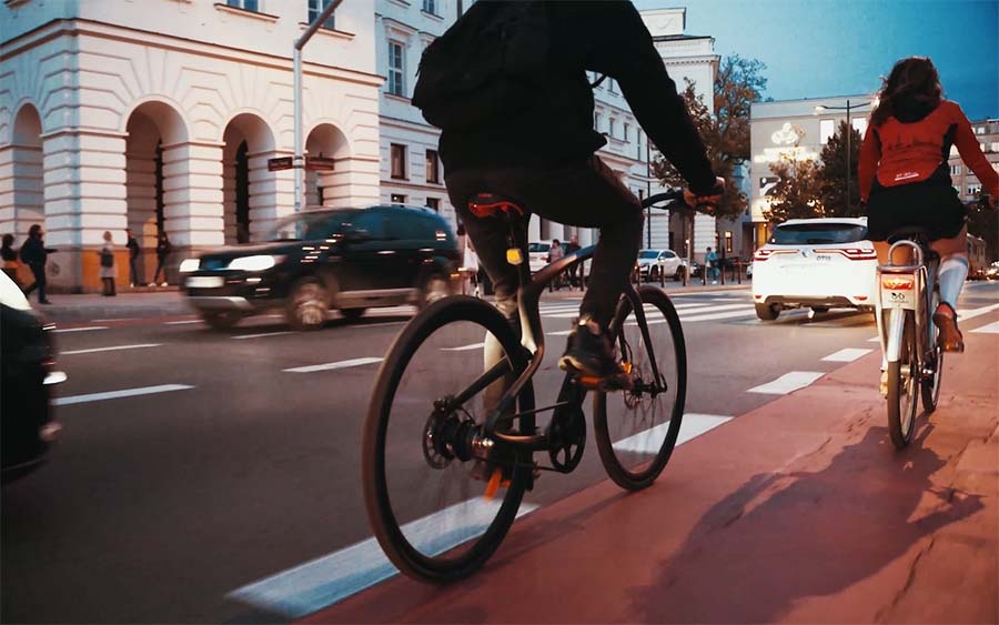 Man rides with Urtopia bike.