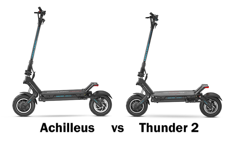 Dualtron Achilleus on the left and Dualtron Thunder 2 on the right.