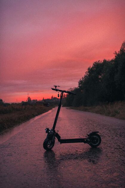 electric scooter and sun set
