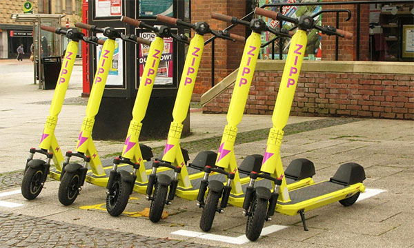 Yellow Zipp electric scooters