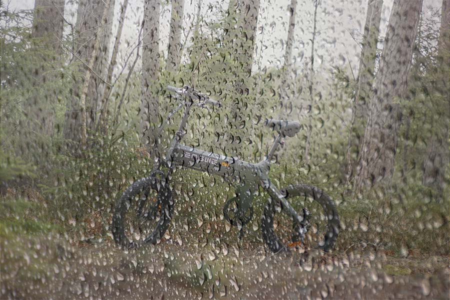 ebike behind the rainy window