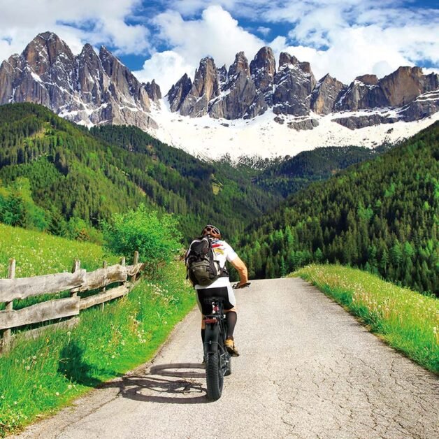 riding a bike in the mountains