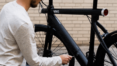 man removes the battery from an e-bike