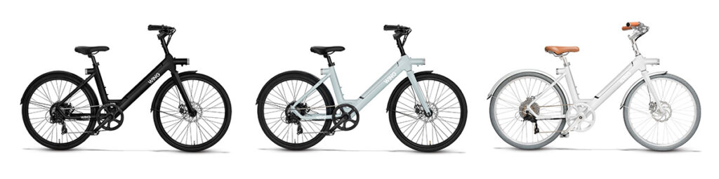 3 different wing electric bikes with step through frame