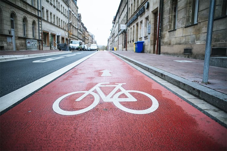 bicycle lane painted to red
