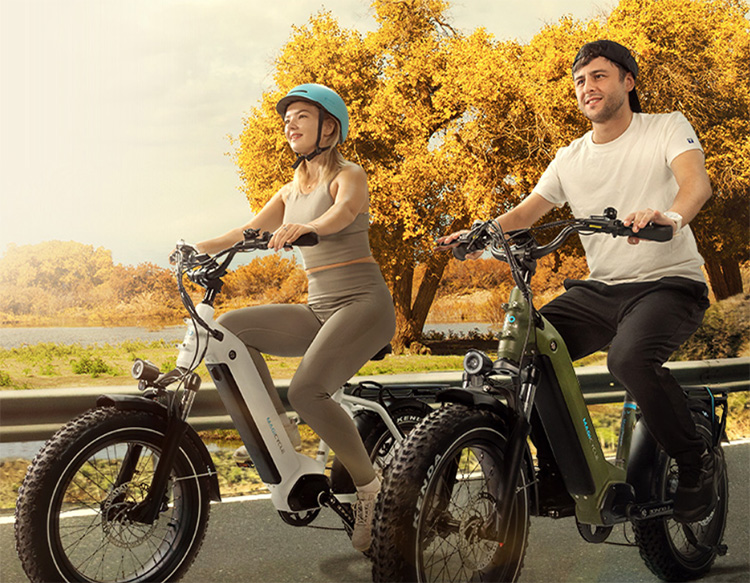 man and woman riding with magicycle electric bikes