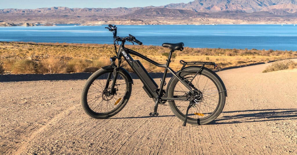 electric commuter bike in the middle of the gravel road