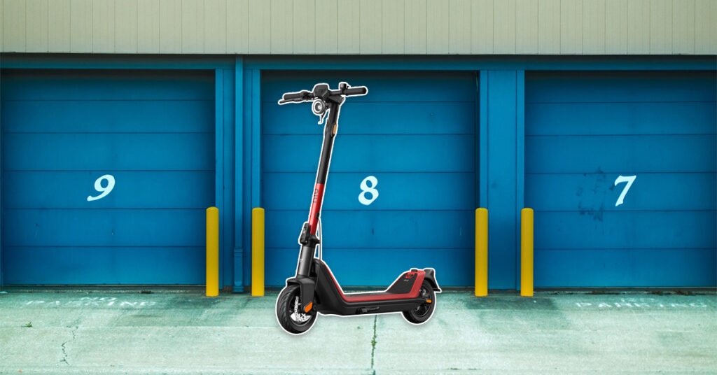electric scooter in front of the storage room