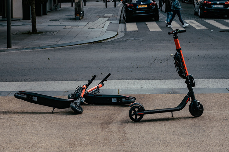 electric scooters fallen down on the street