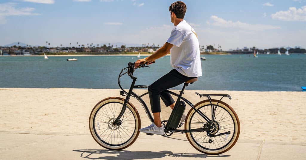 man riding an electric bike without pedaling