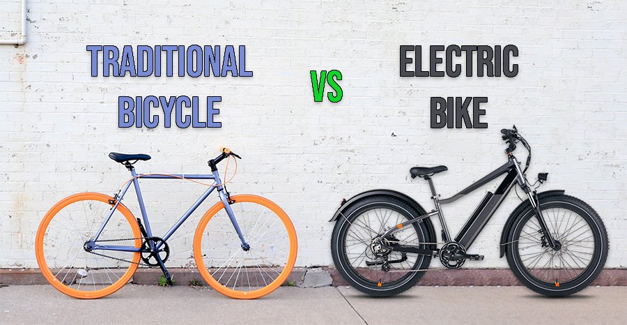 traditional bicycle on the left and electric bike on the right