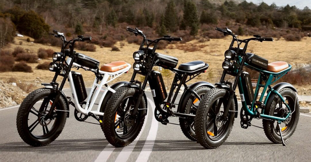 3 engwe m20 electric bikes on the road
