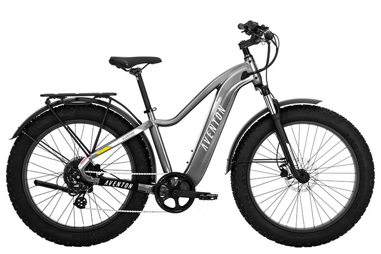 gray fat tire aventon aventure all terrain e-bike