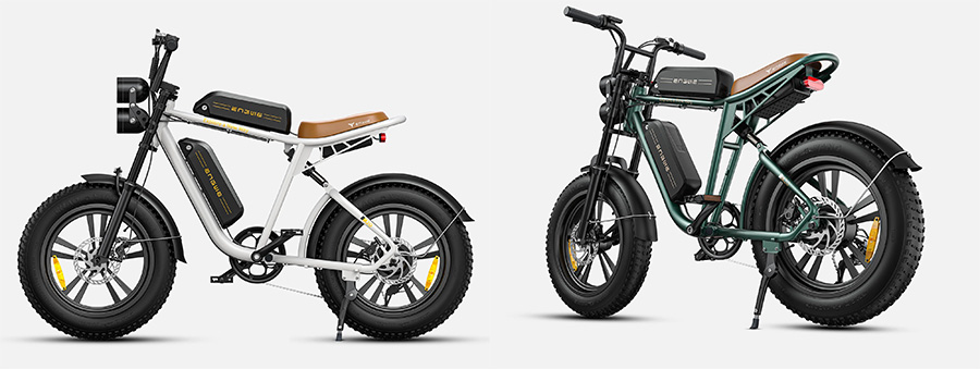 white and green engwe m20 cafe racer e-bikes