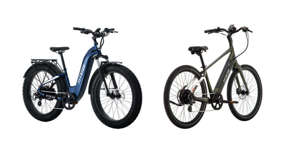 2 aventon electric bikes with a white background