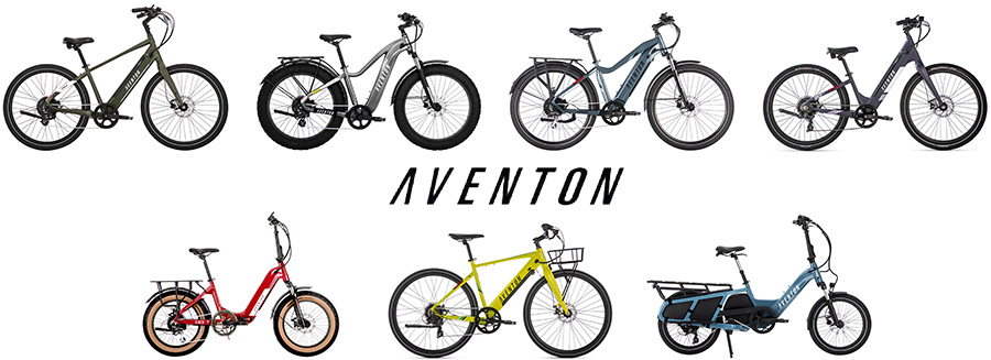 all aventon electric bikes with aventon logo in the middle