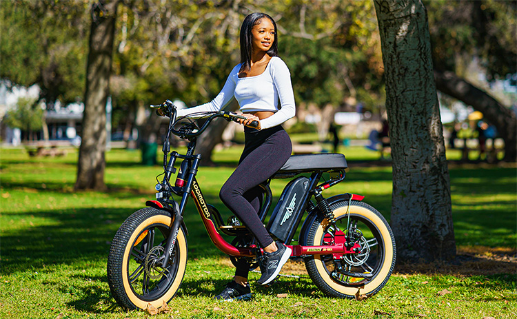 woman riding with Addmotor electric bike