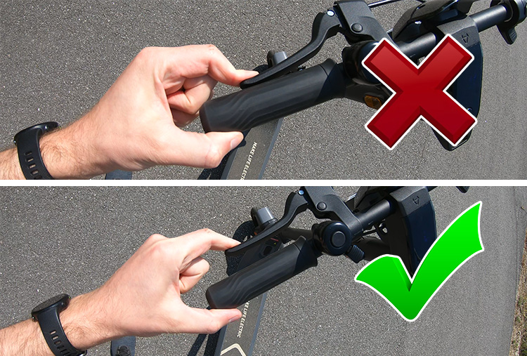 electric scooter brake lever (wrong and correct)