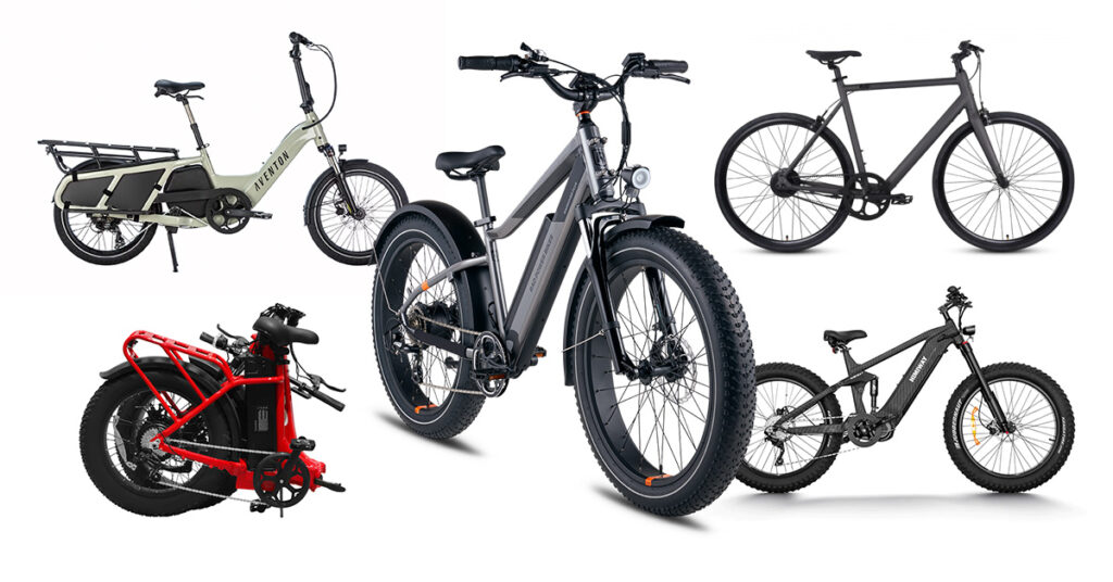 5 different types of ebikes on a white background