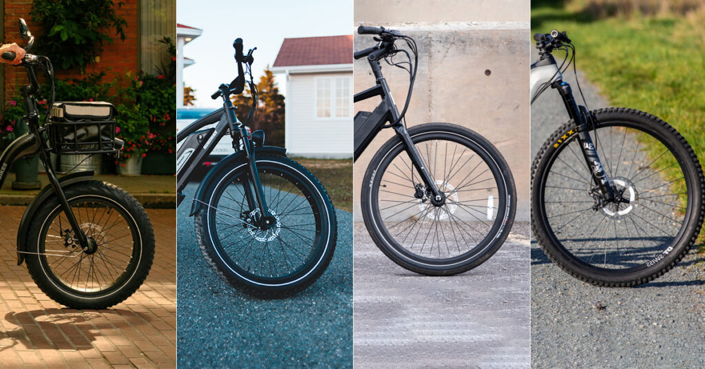 20 inch, 26 inch, 27.5 inch, and 29-inch e-bike wheel on the same picture