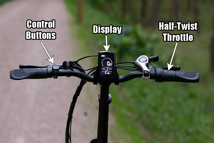 electric bike handlebar with essential components on it