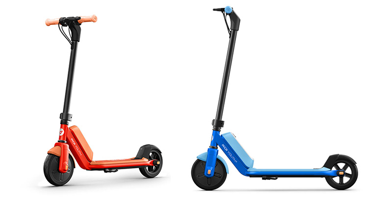 orange and blue youth electric scooters made by NIU