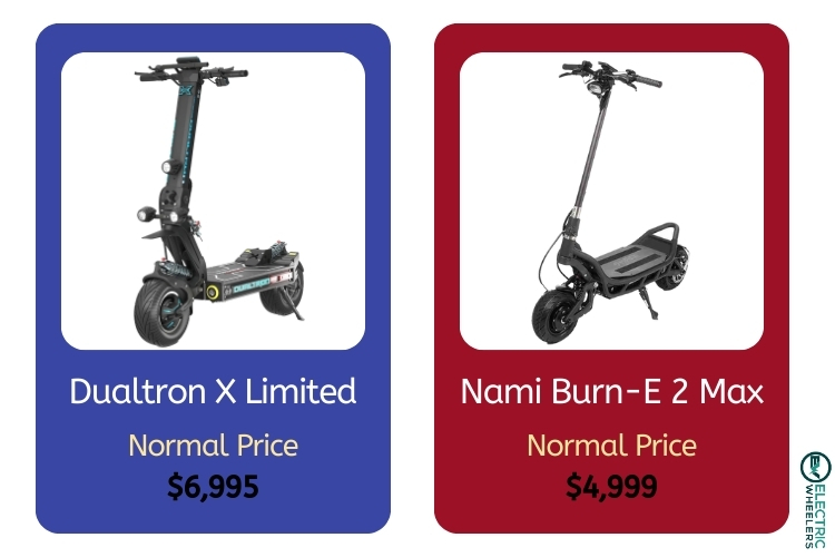 price tags of dualtron x limited and Nami burn-e 2 Max